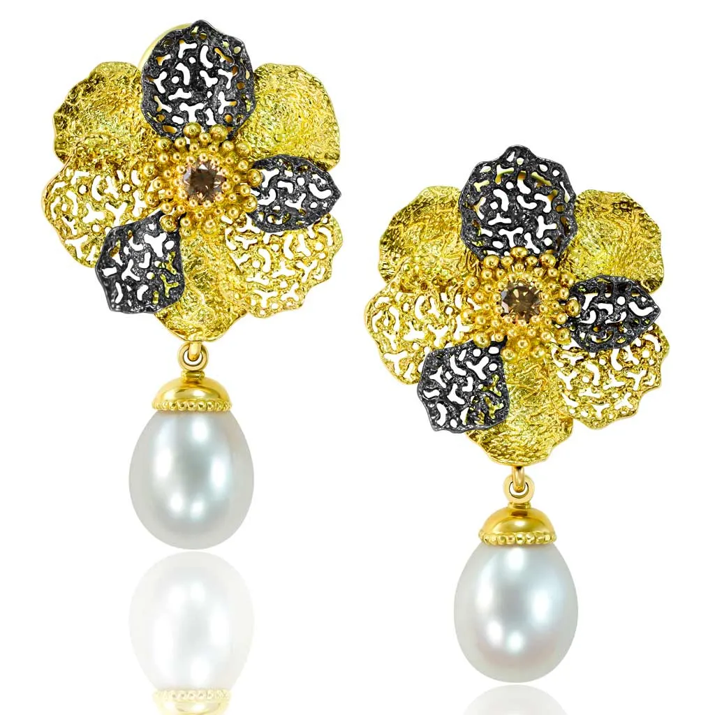 Gold Baby Coronaria Convertible Earrings with Pearls & Diamonds