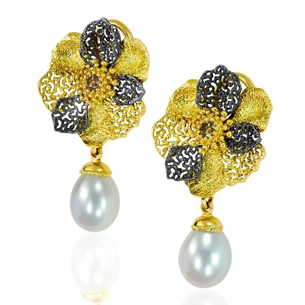 Gold Baby Coronaria Convertible Earrings with Pearls & Diamonds