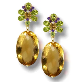 Gold Blossom Drop Earrings with Citrine & Peridot