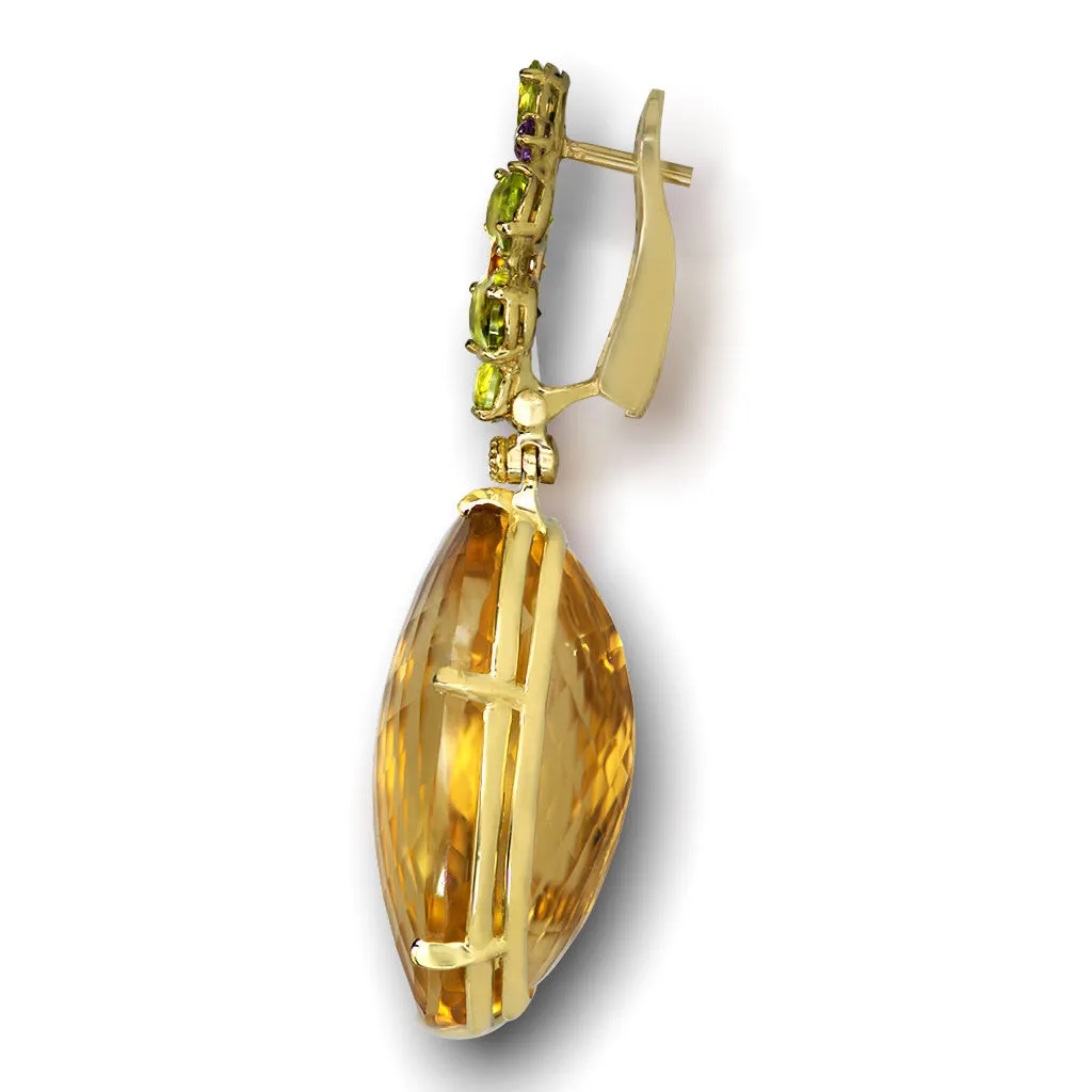 Gold Blossom Drop Earrings with Citrine & Peridot