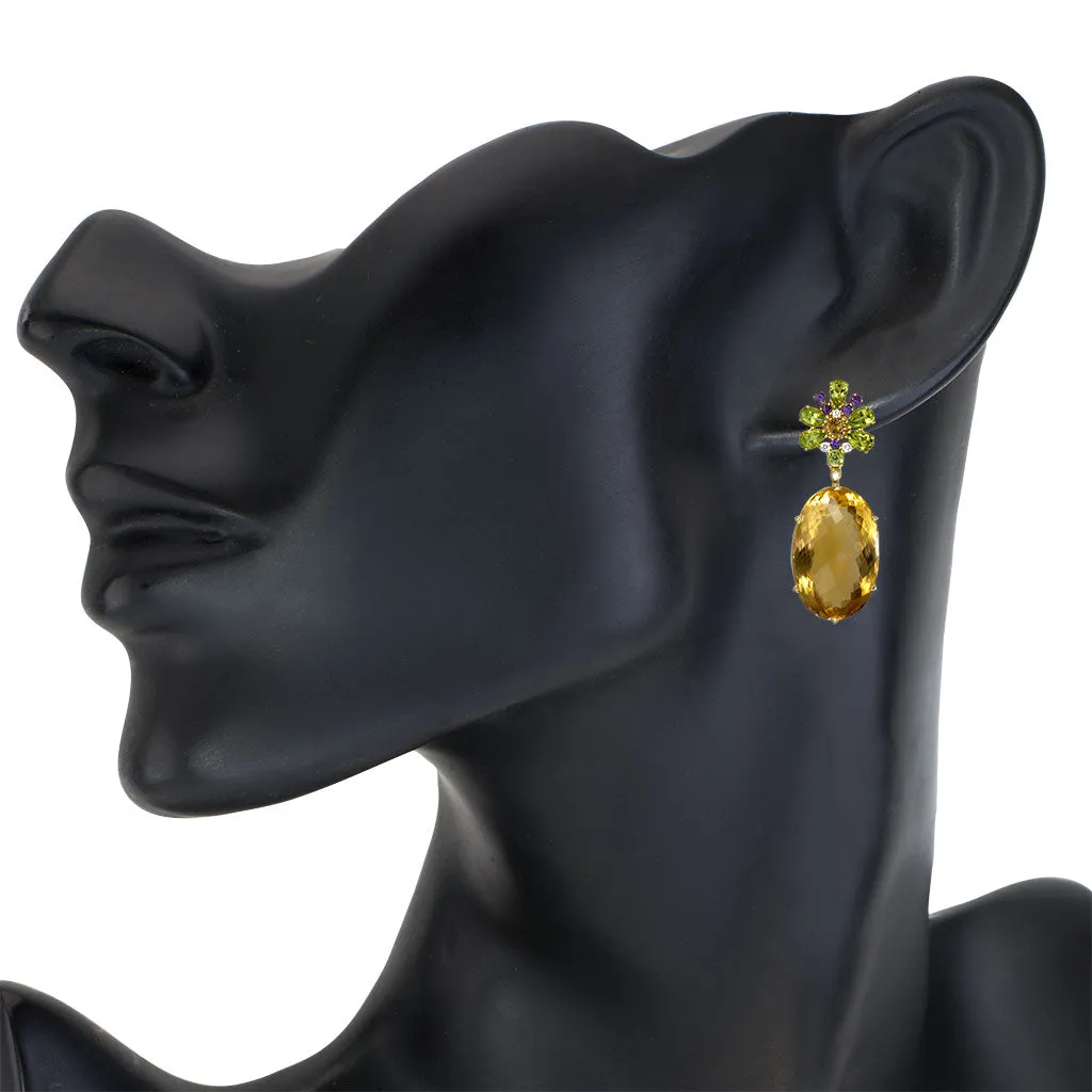 Gold Blossom Drop Earrings with Citrine & Peridot