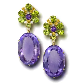 Gold Blossom Earrings with Light Amethyst & Peridot