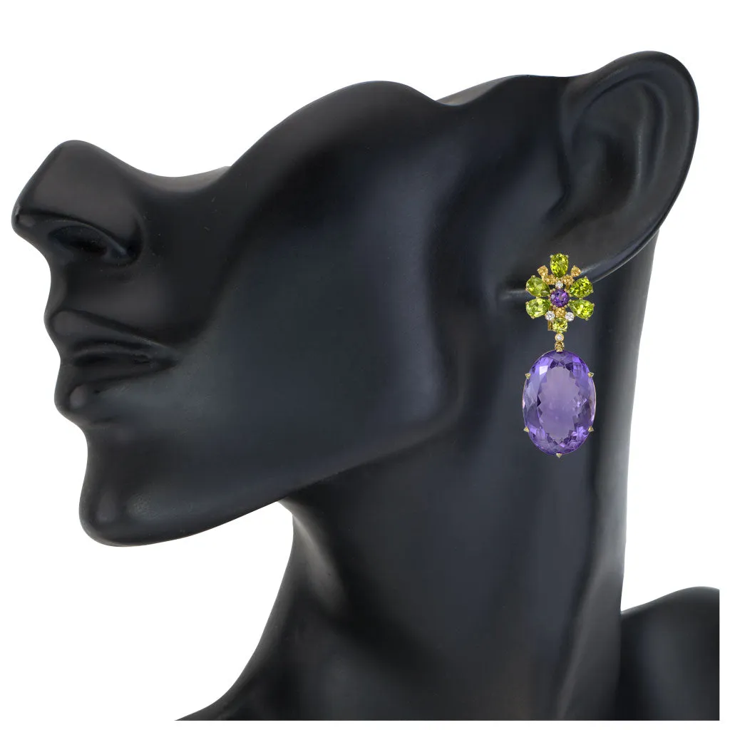 Gold Blossom Earrings with Light Amethyst & Peridot