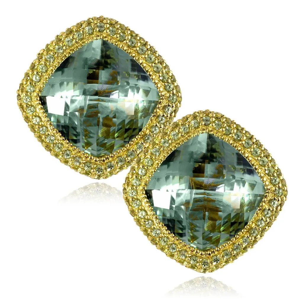 Gold Royal Earrings with Green Amethyst & Peridot