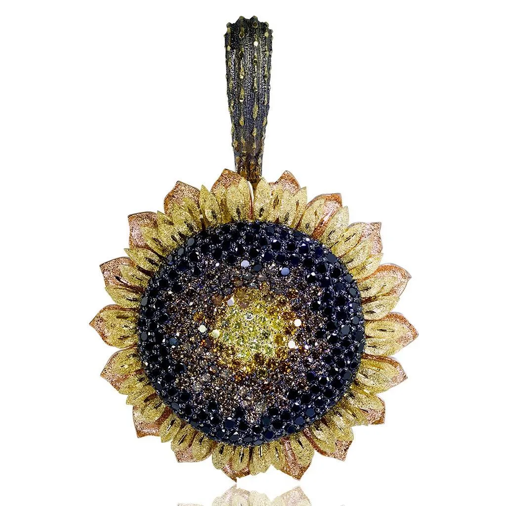 Gold Sunflower Pendant Enhancer with Color Diamonds