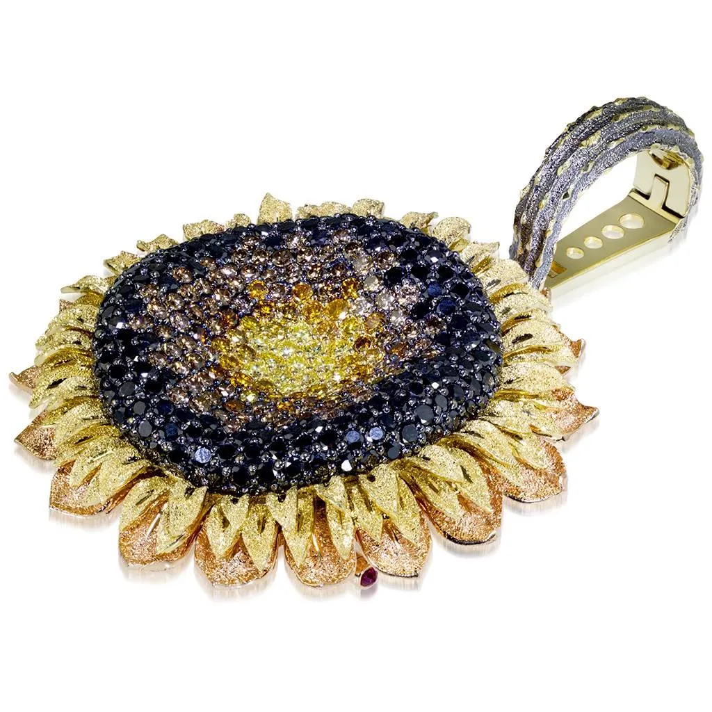 Gold Sunflower Pendant Enhancer with Color Diamonds