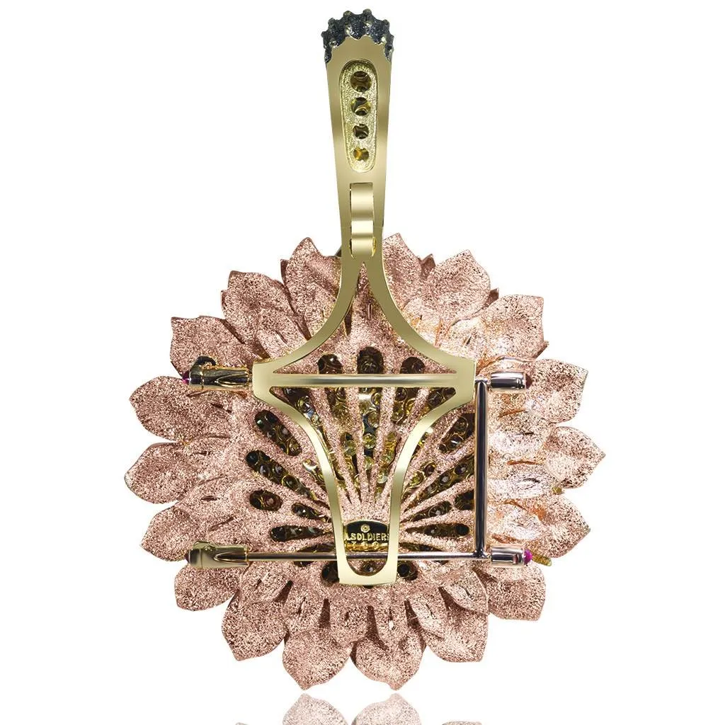 Gold Sunflower Pendant Enhancer with Color Diamonds