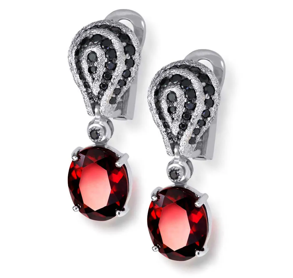 Gold Twist Petite Earrings with Garnet & Black Spinel