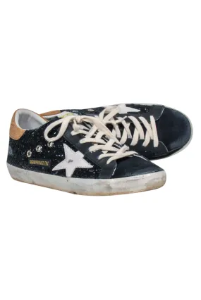 Golden Goose - Navy Glitter & Suede Toe Sneakers w/ White Star Sz 9