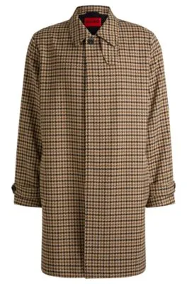 Houndstooth-check coat with concealed closure