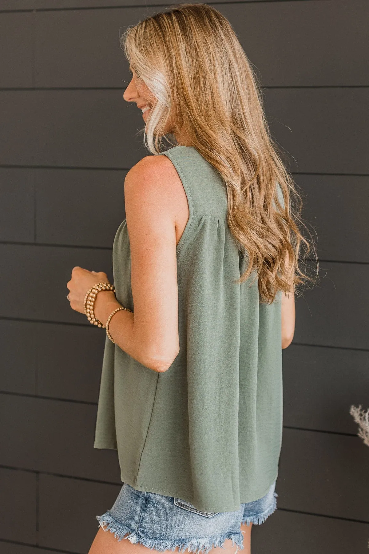 In A Daydream Smocked Tank Top- Sage