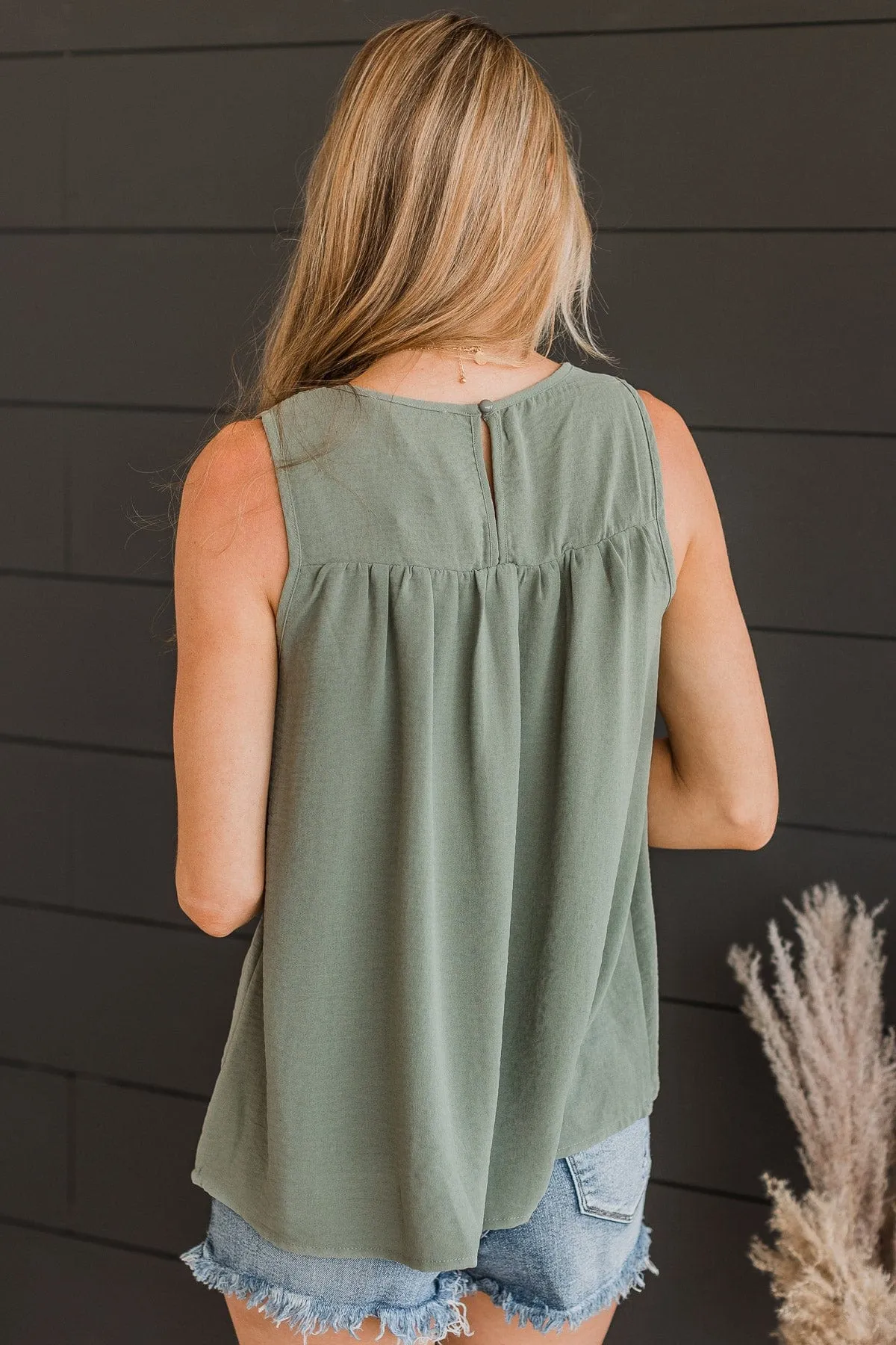 In A Daydream Smocked Tank Top- Sage