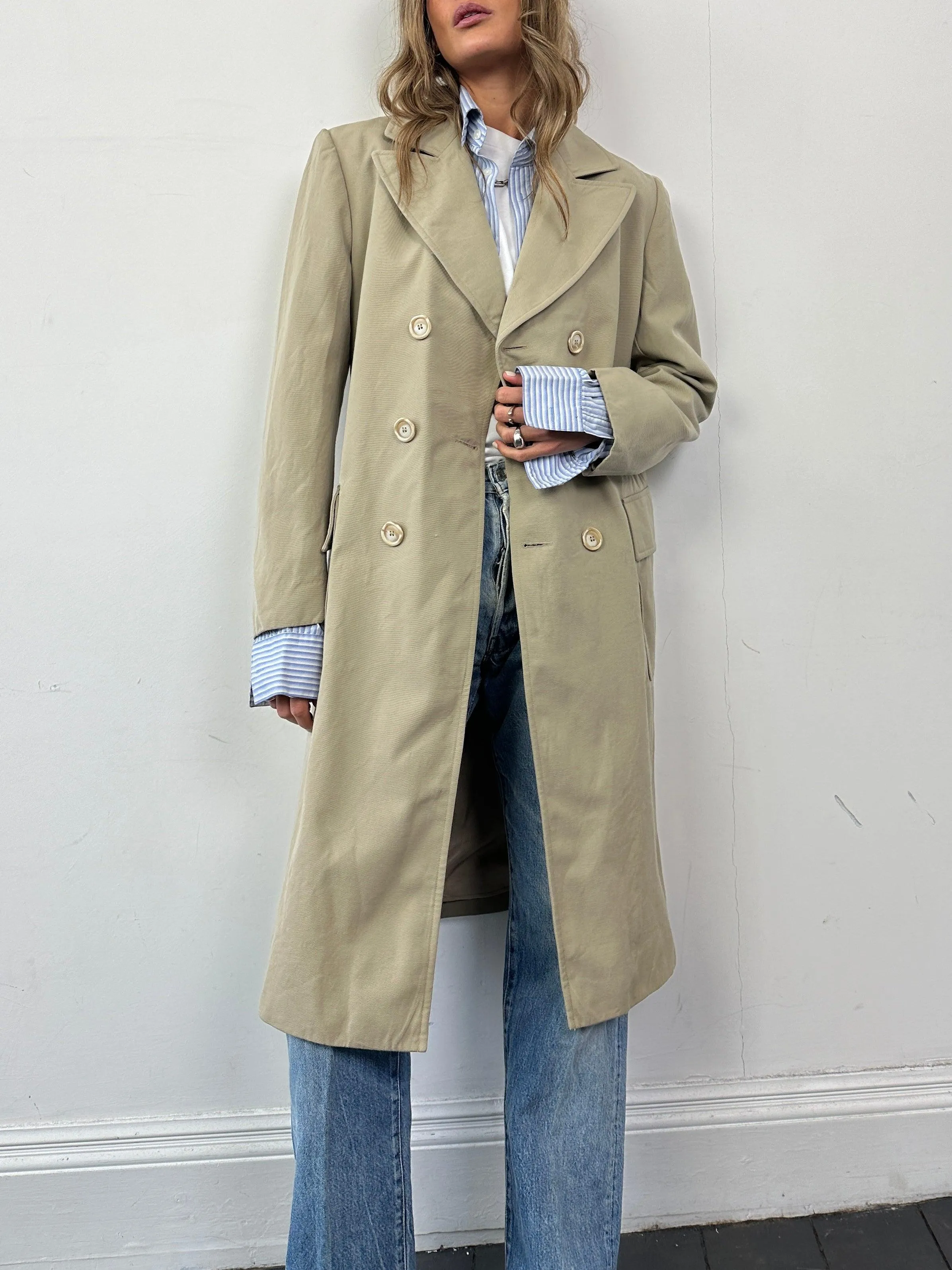 Italian Vintage Pure Wool Double Breasted Trench Coat - S/M