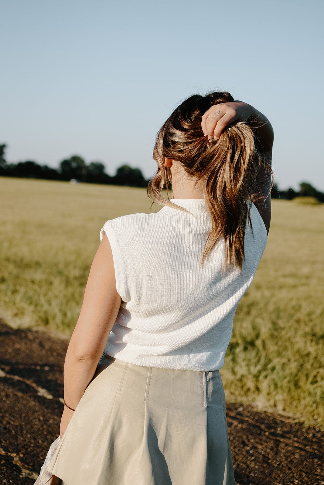 Ivory Power Shoulder Knit Top