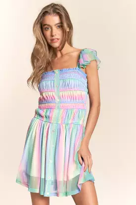 J.NNA Rainbow Smocked Mini Mesh Dress