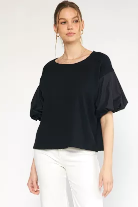 Knit Bubble Sleeve Top - Black