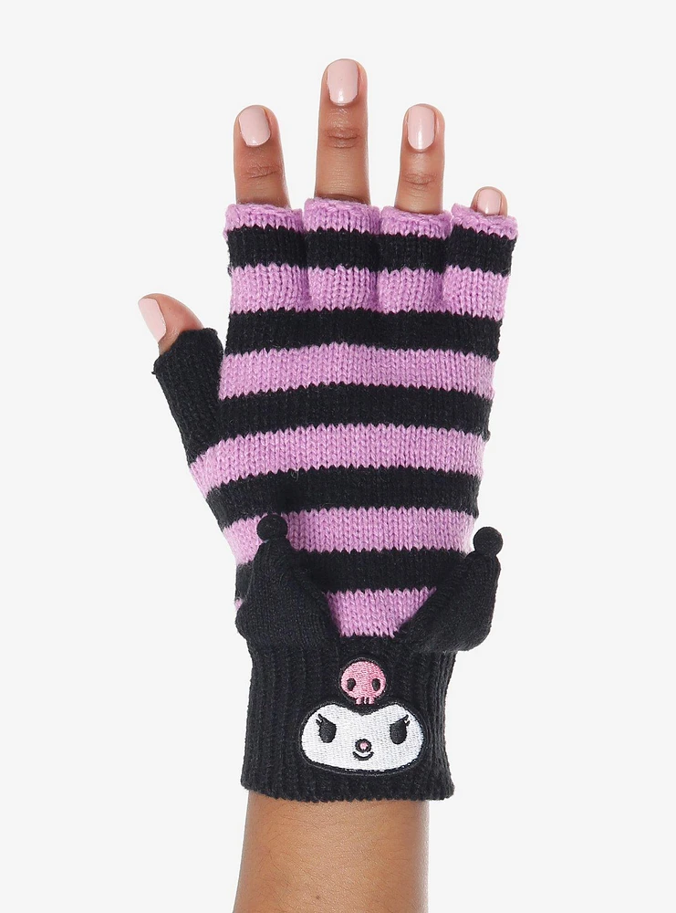 Kuromi Stripe 3D Ears Knit Fingerless Gloves