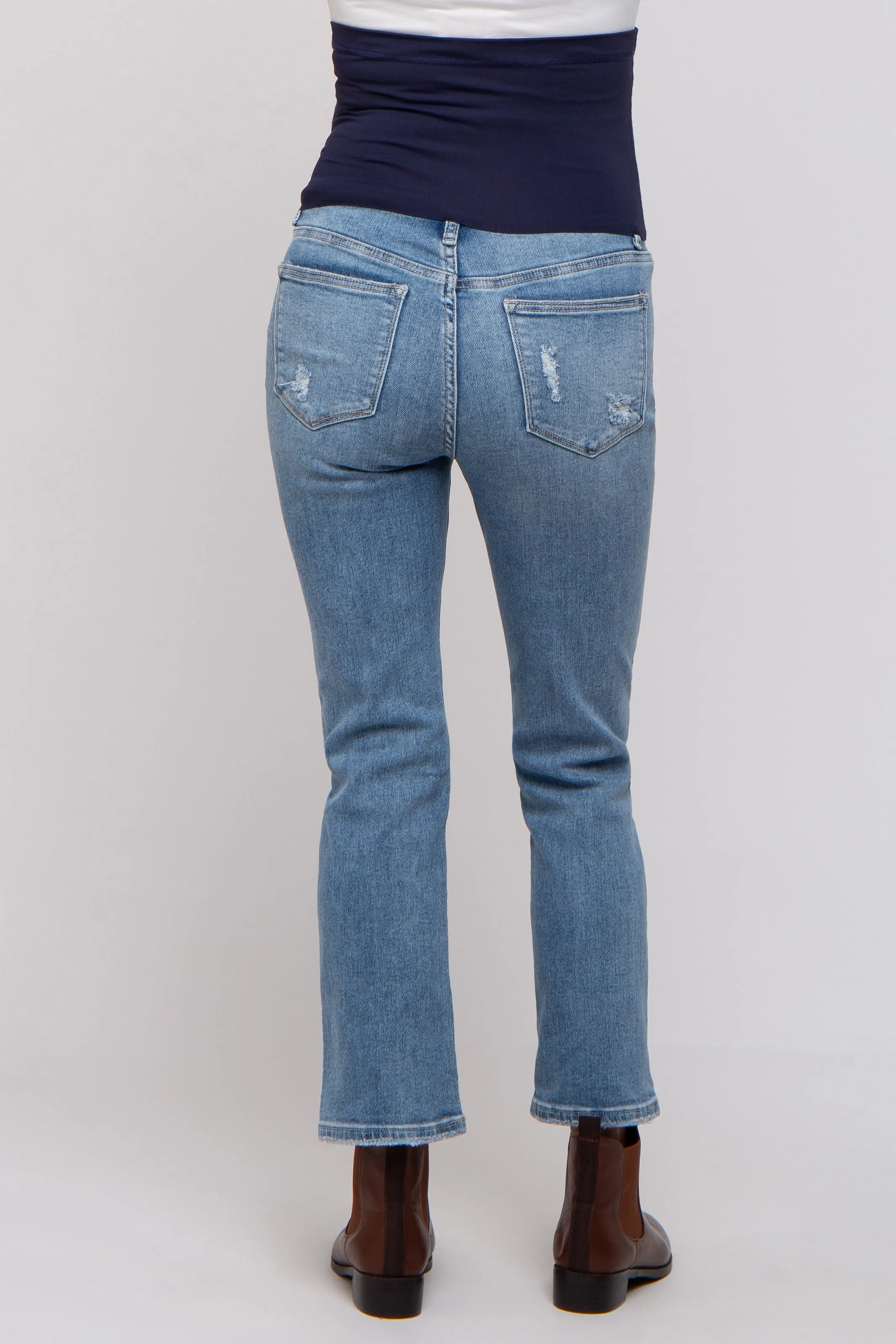 Light Blue Distressed Crop Maternity Jeans