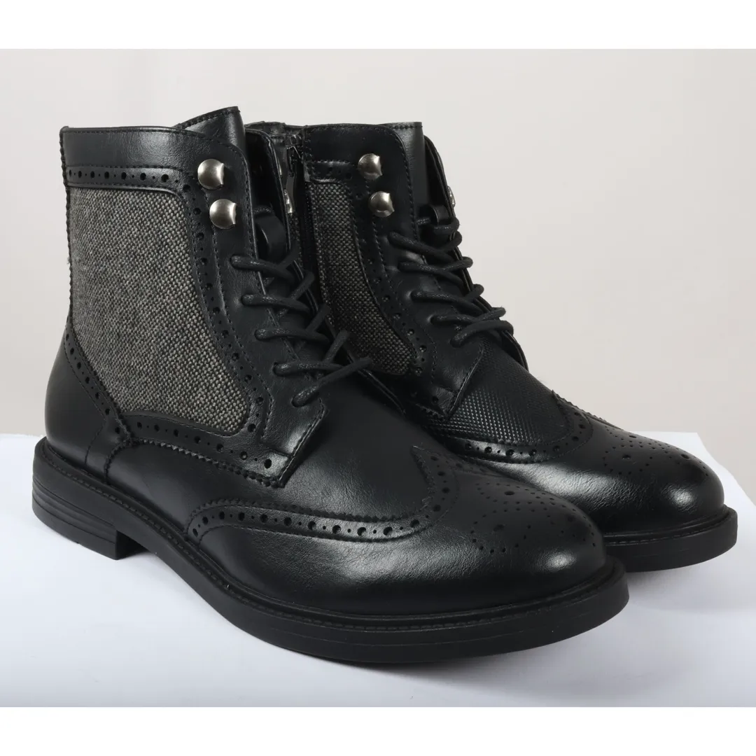 Men's Lace Up Brogue Black Ankle Boots