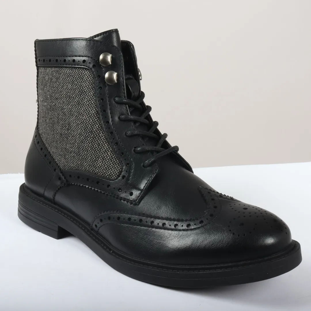 Men's Lace Up Brogue Black Ankle Boots