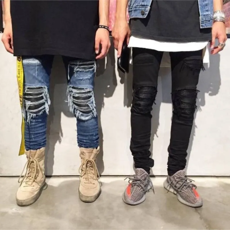 Men's Denim Ripped Casual Stripe Patch High Street Straight Leg Jeans