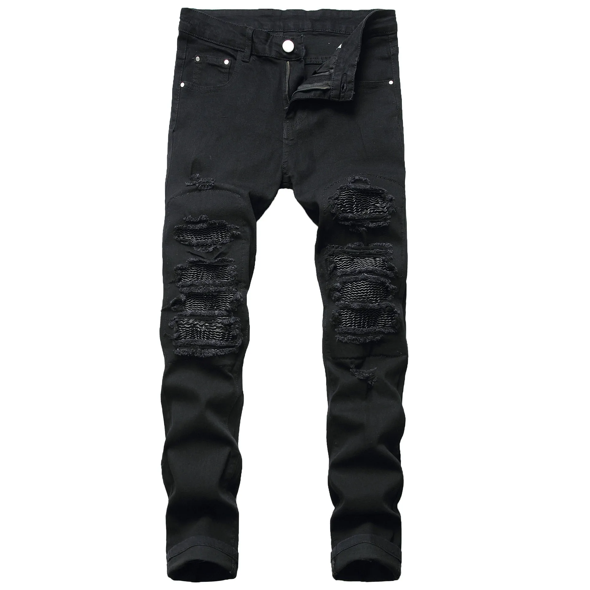 Men's Denim Ripped Casual Stripe Patch High Street Straight Leg Jeans