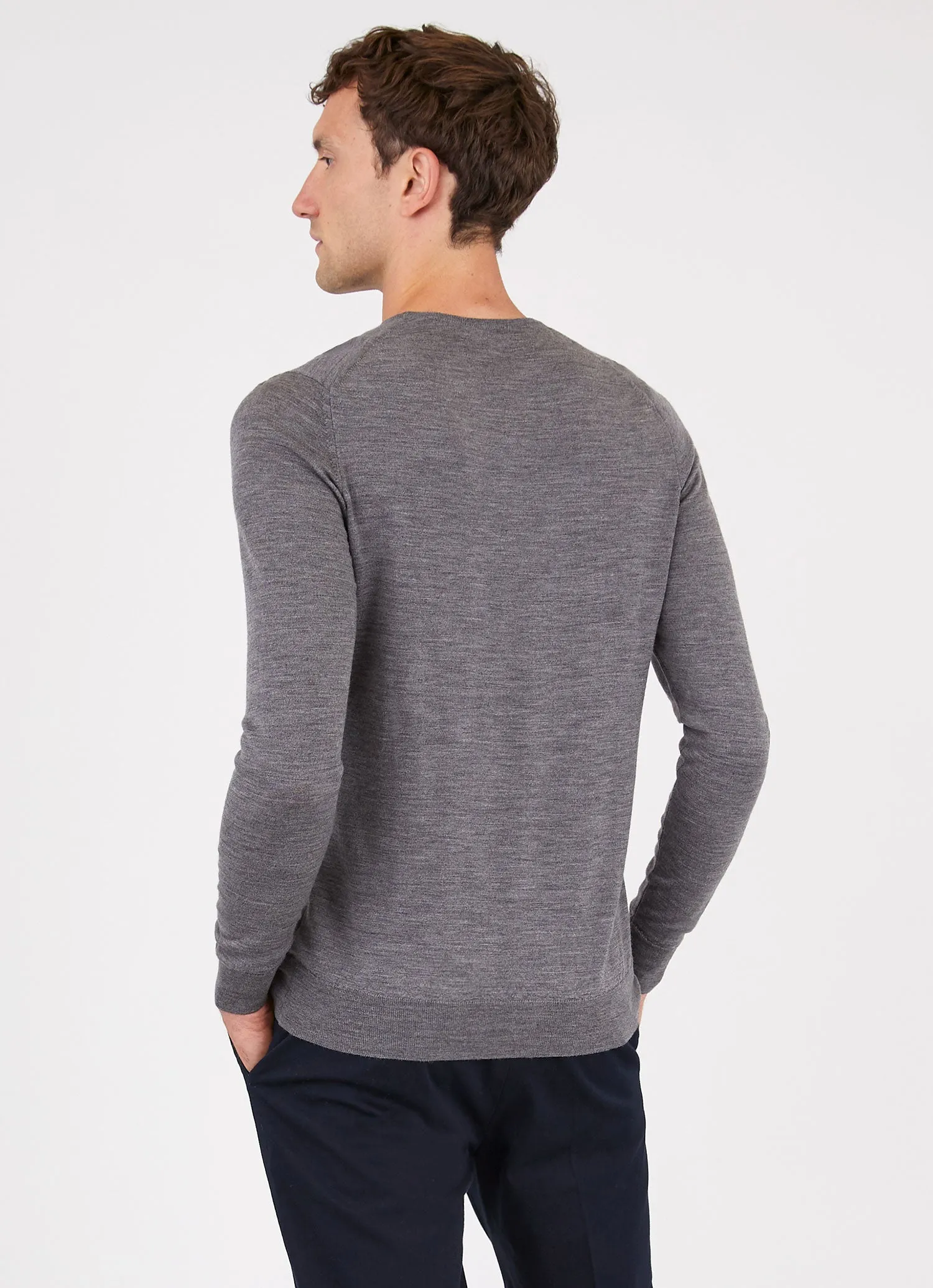 Men's Extra-Fine Merino Crew Neck in Grey Melange