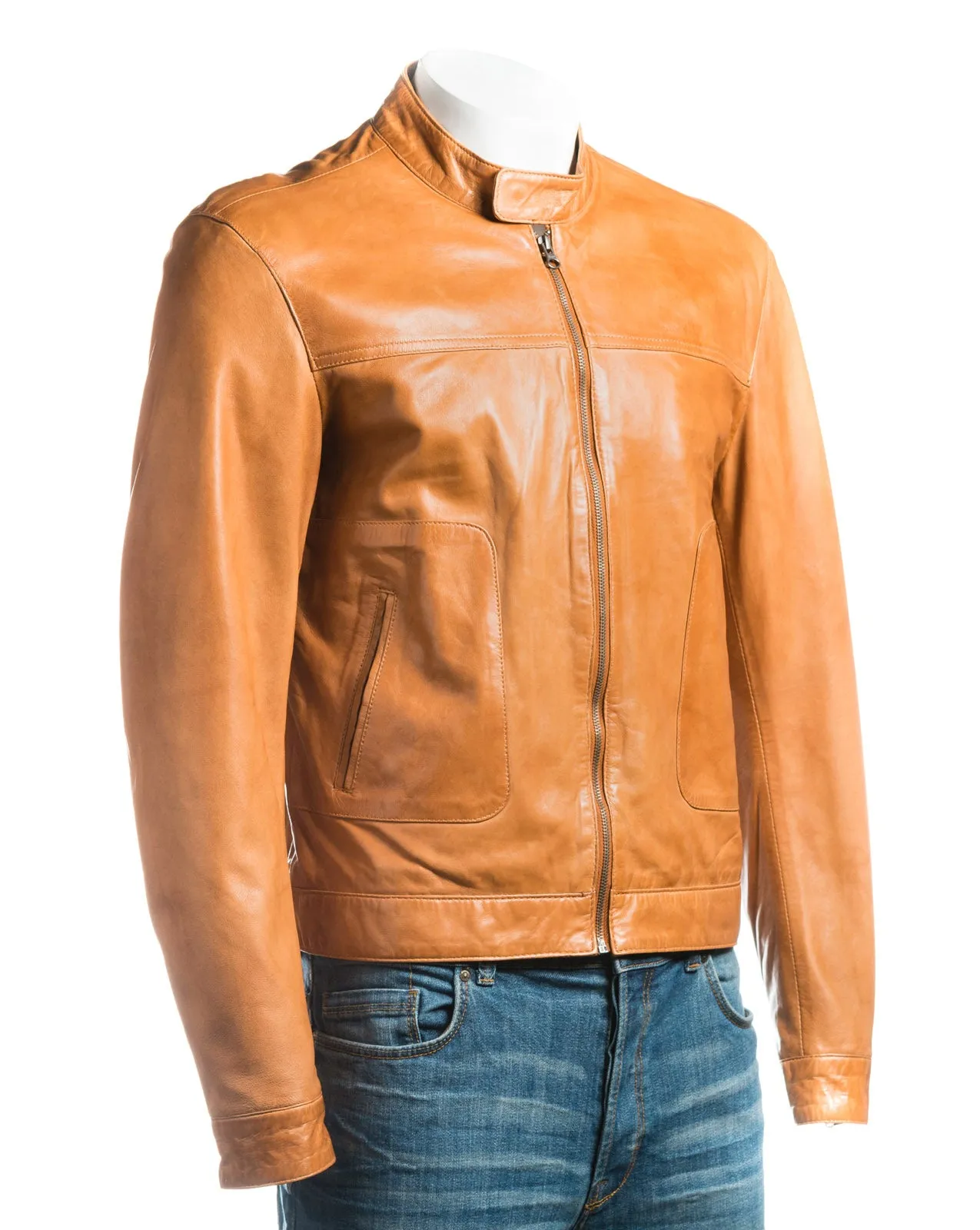 Men's Plain Slim Fit Leather Jacket: Sergio