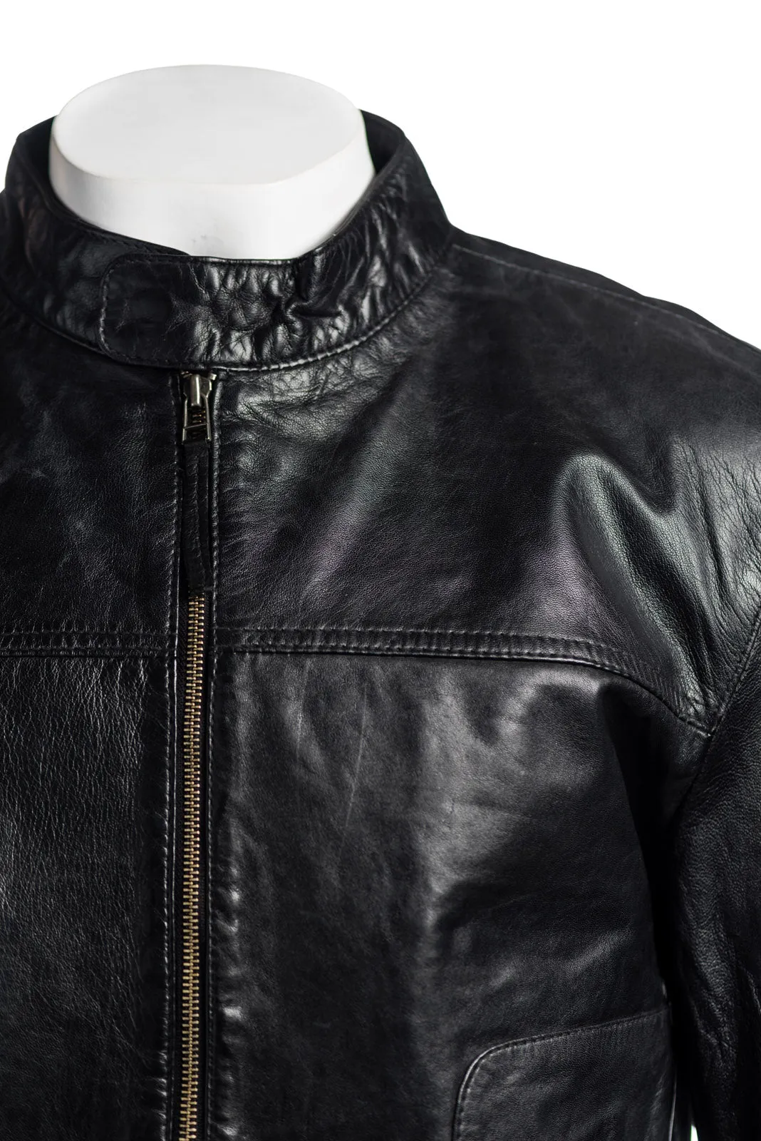 Men's Plain Slim Fit Leather Jacket: Sergio