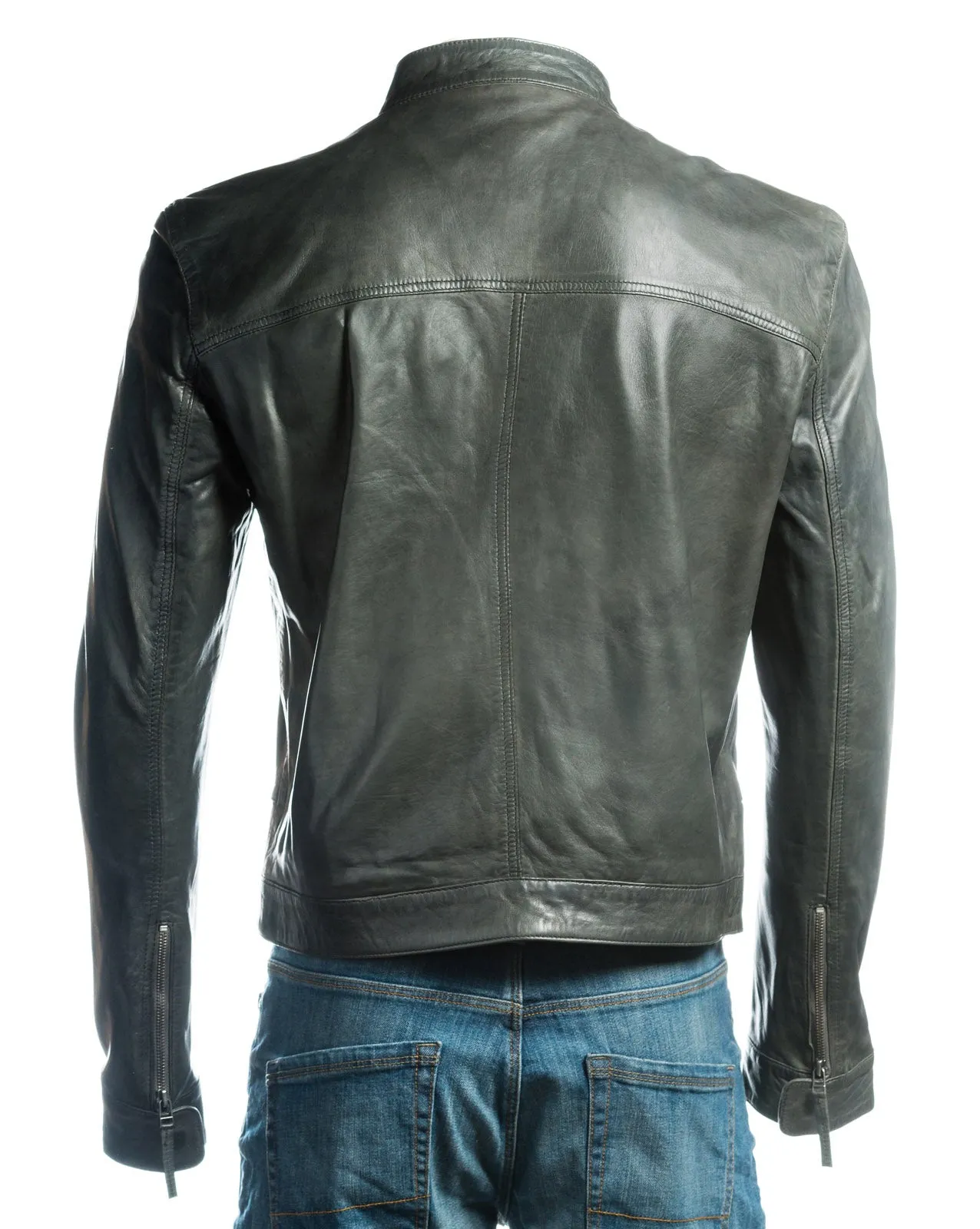 Men's Plain Slim Fit Leather Jacket: Sergio