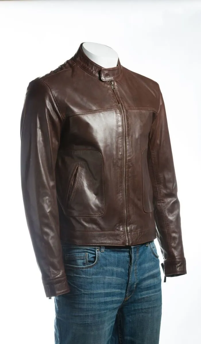 Men's Plain Slim Fit Leather Jacket: Sergio