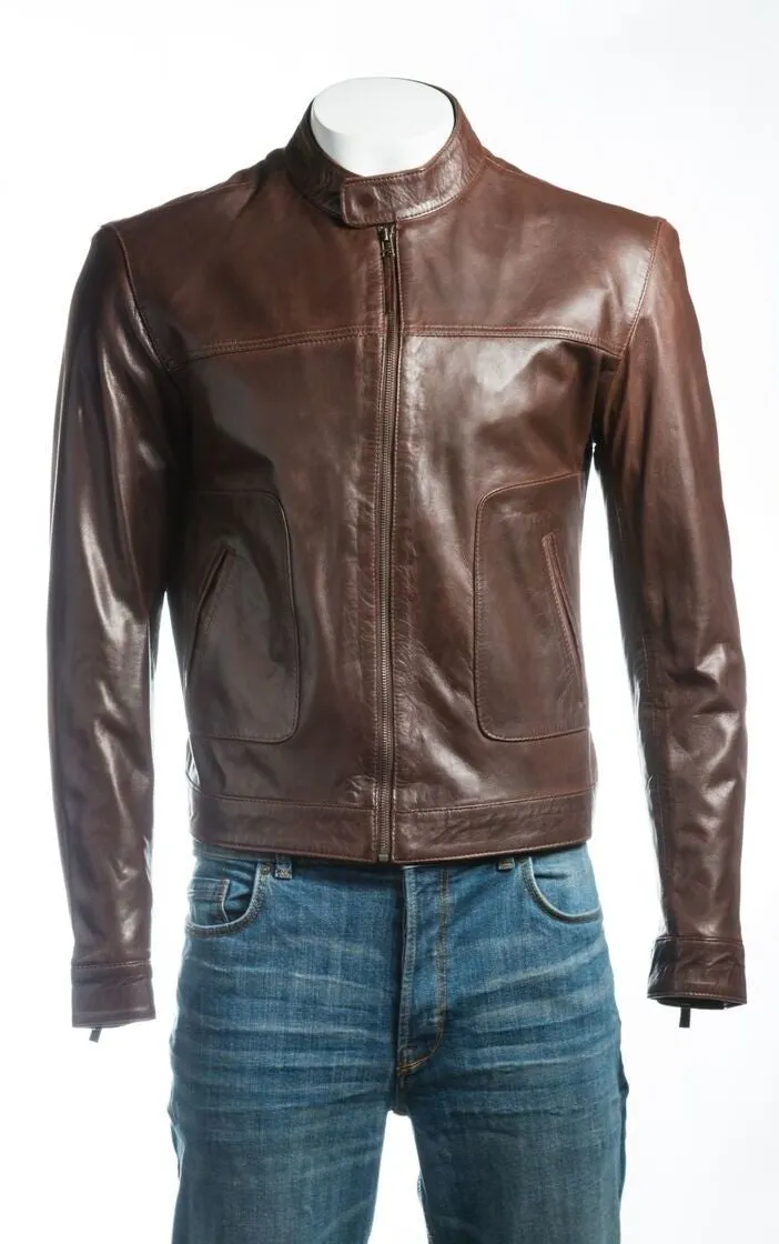 Men's Plain Slim Fit Leather Jacket: Sergio