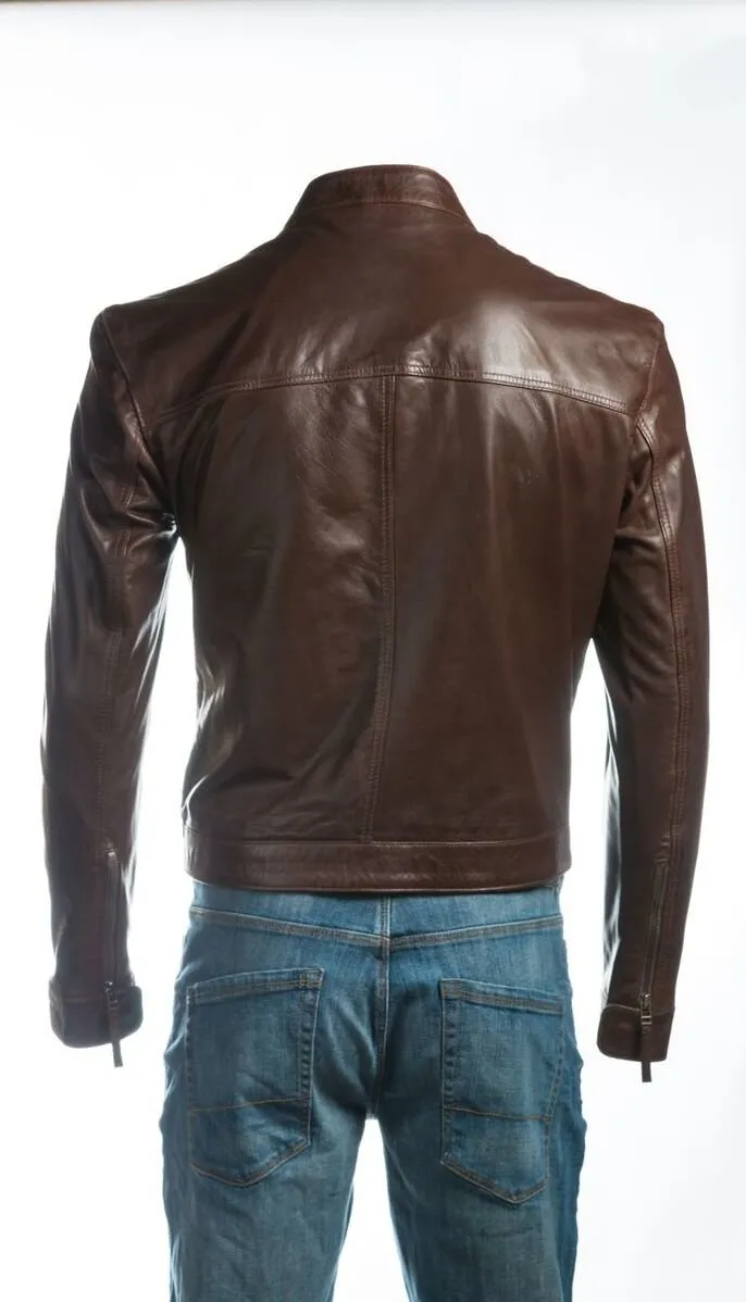 Men's Plain Slim Fit Leather Jacket: Sergio