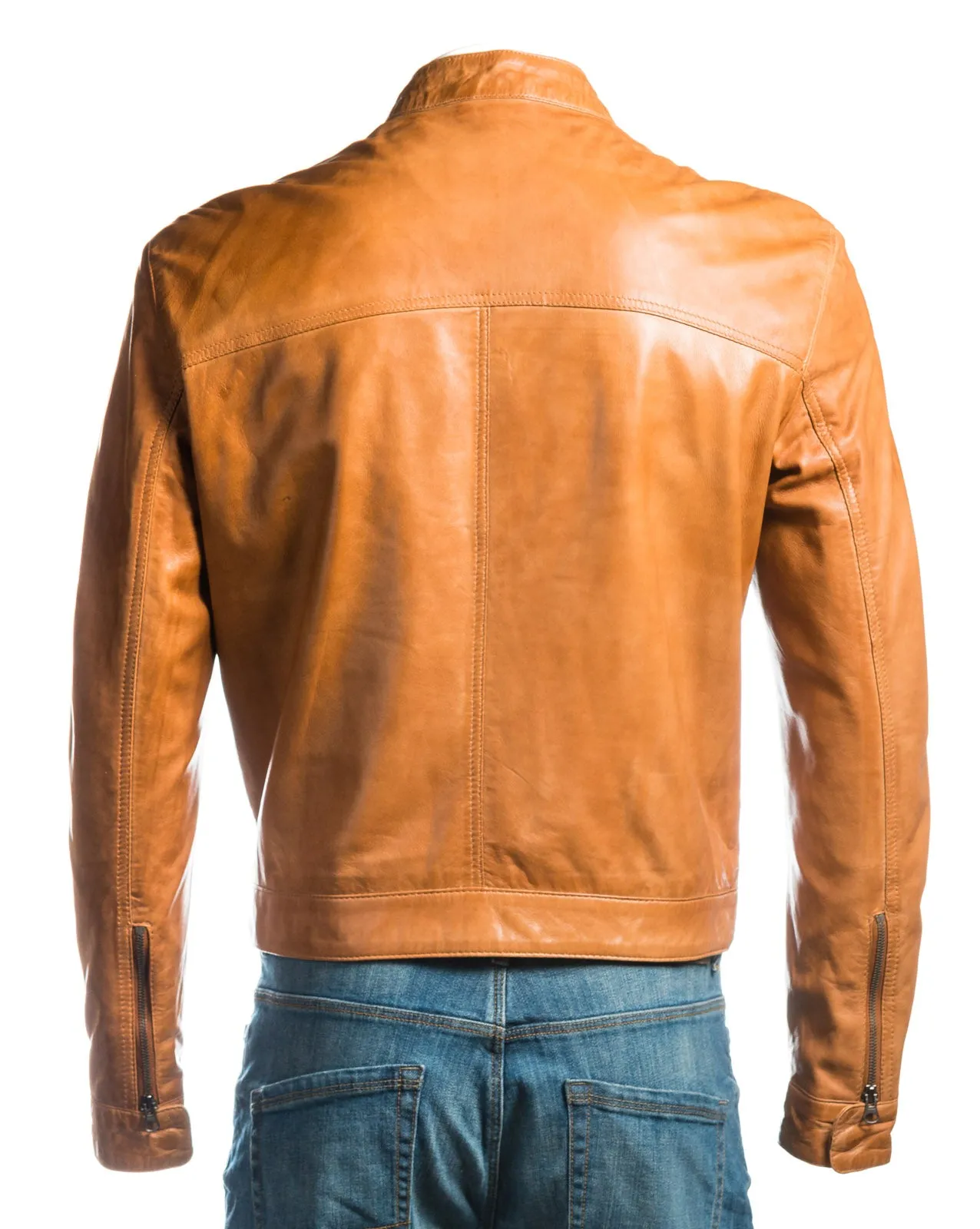 Men's Plain Slim Fit Leather Jacket: Sergio