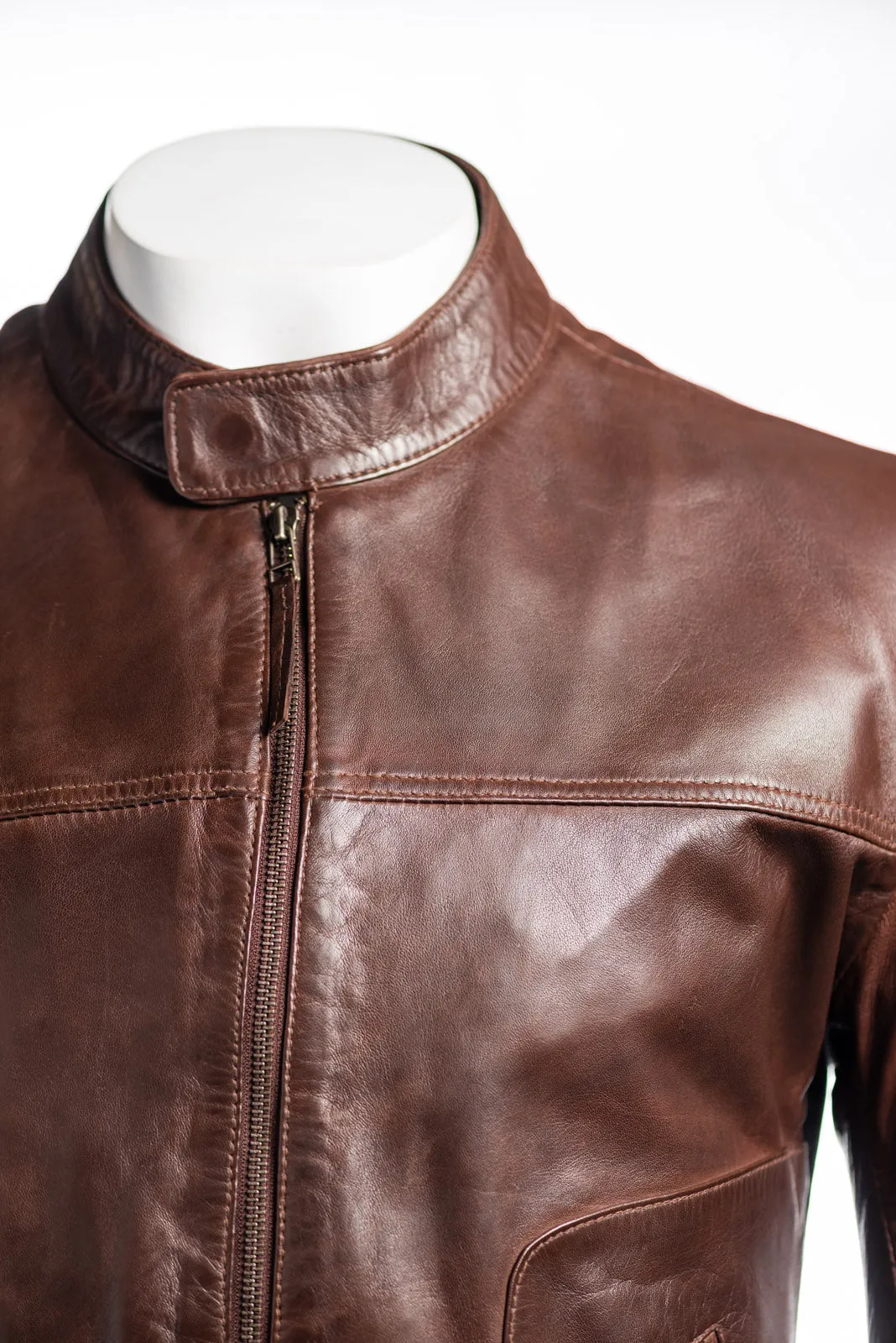 Men's Plain Slim Fit Leather Jacket: Sergio