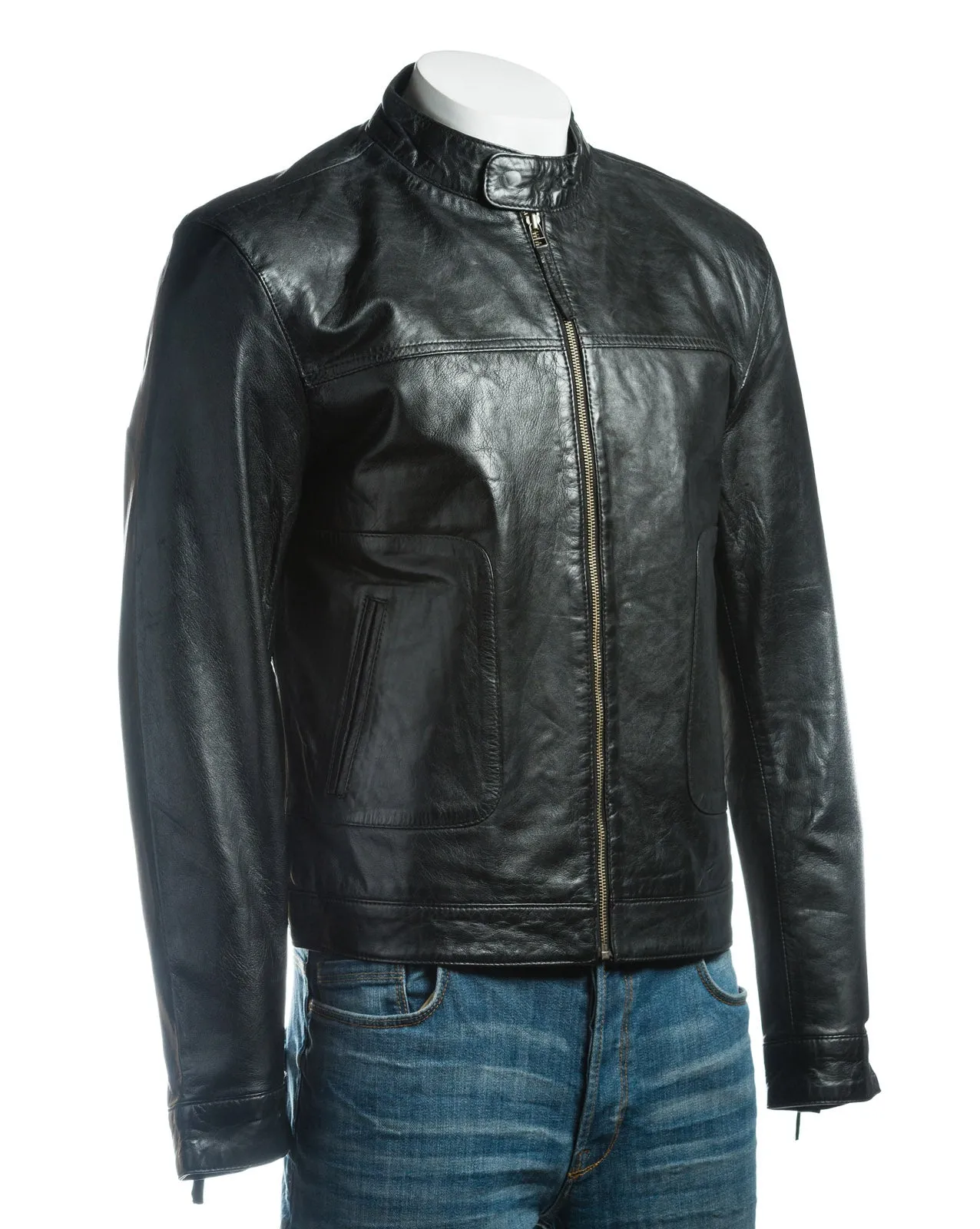 Men's Plain Slim Fit Leather Jacket: Sergio