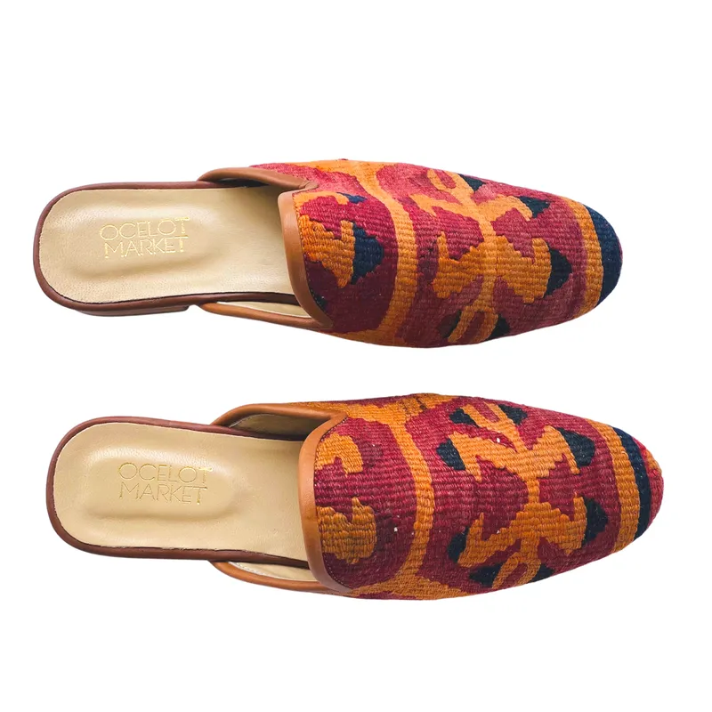 Men's Turkish Kilim Mule 12 - Rust, Mustard, Black