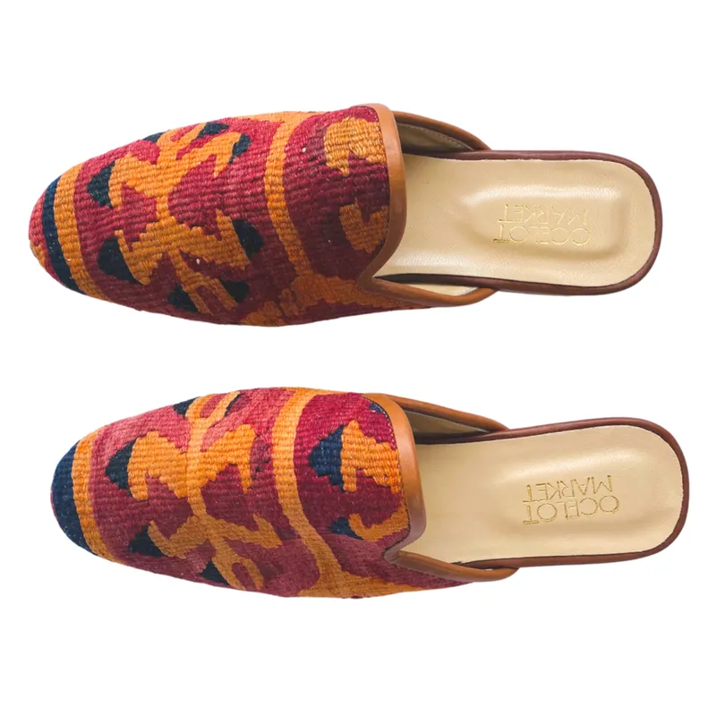 Men's Turkish Kilim Mule 12 - Rust, Mustard, Black