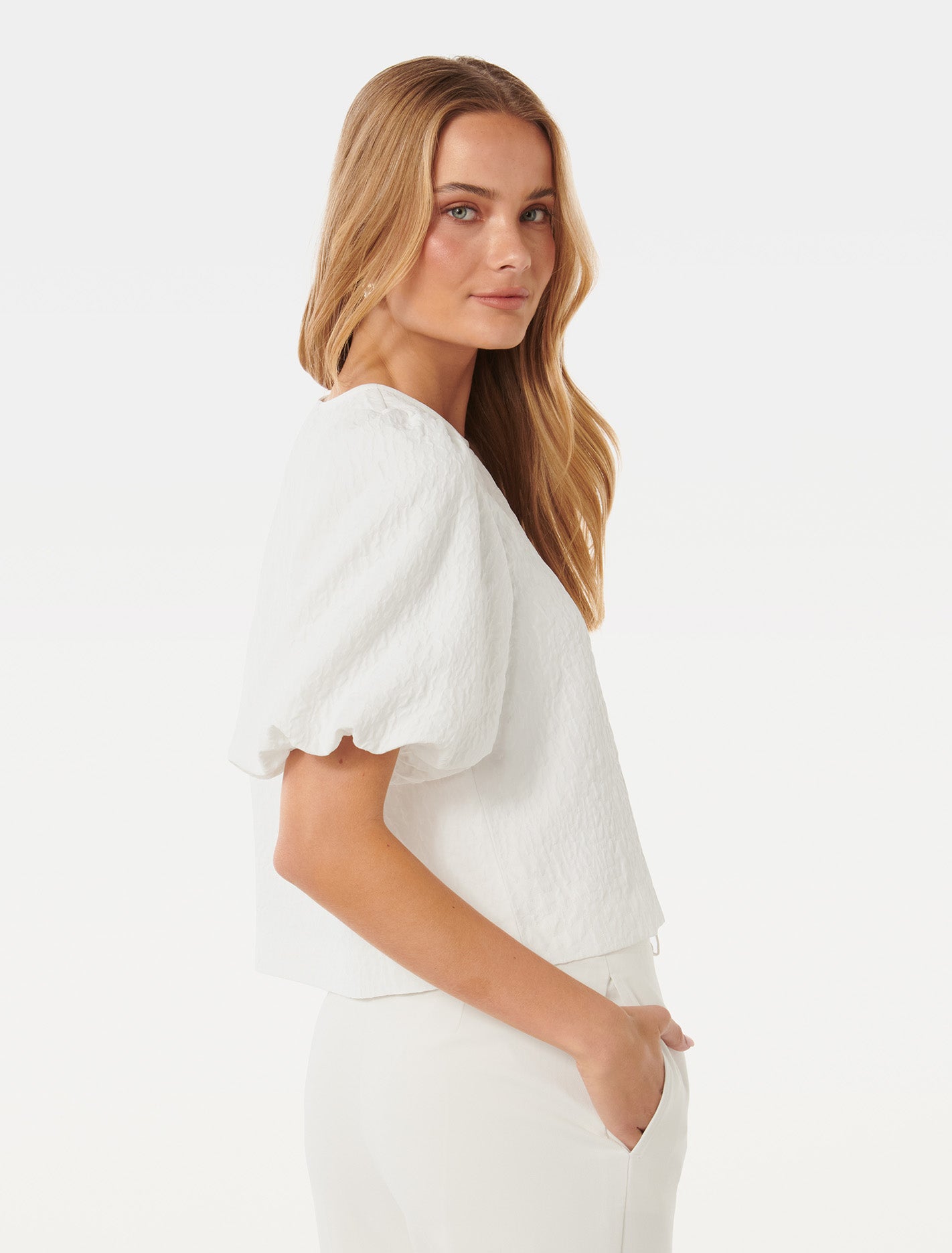 Nara Textured Bubble Sleeve Top