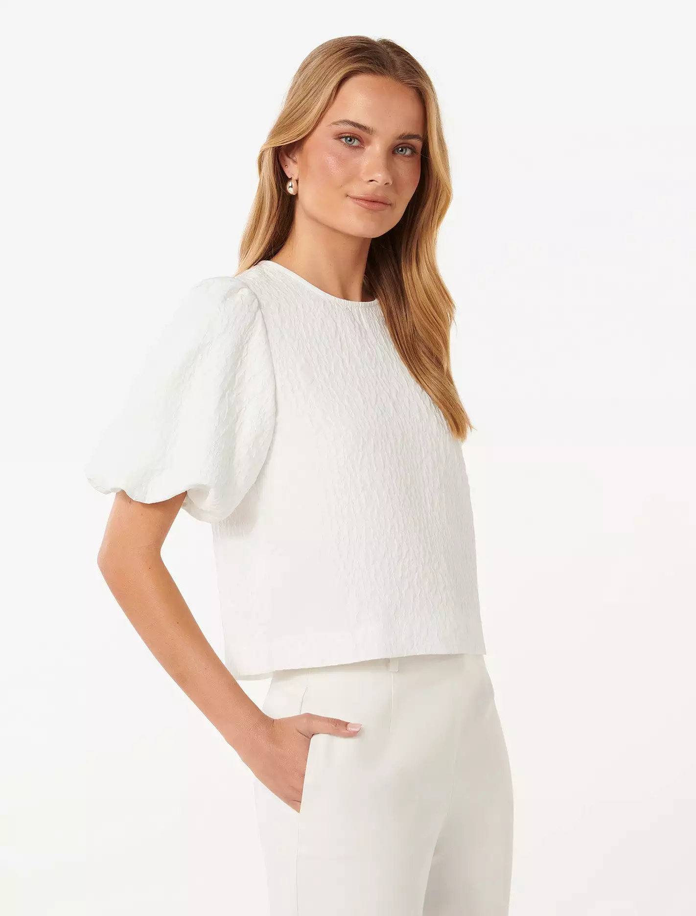 Nara Textured Bubble Sleeve Top