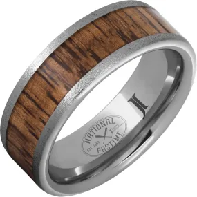 National Pastime Collection Rugged Tungsten Ring with Hickory Vintage Baseball Bat Wood Inlay and Stone Finish