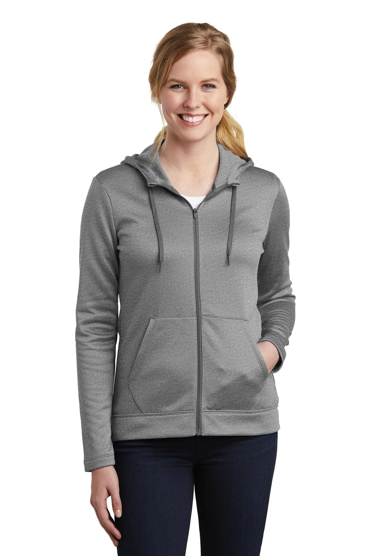 Nike Ladies ThermaFIT FullZip Fleece Company Logo Hoodie NKAH6264 Dark Grey Heather