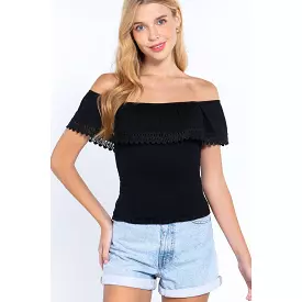 Off Shoulder W/lace Smocked Top