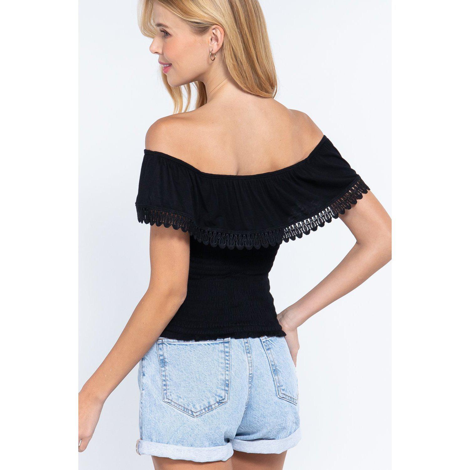 Off Shoulder W/lace Smocked Top