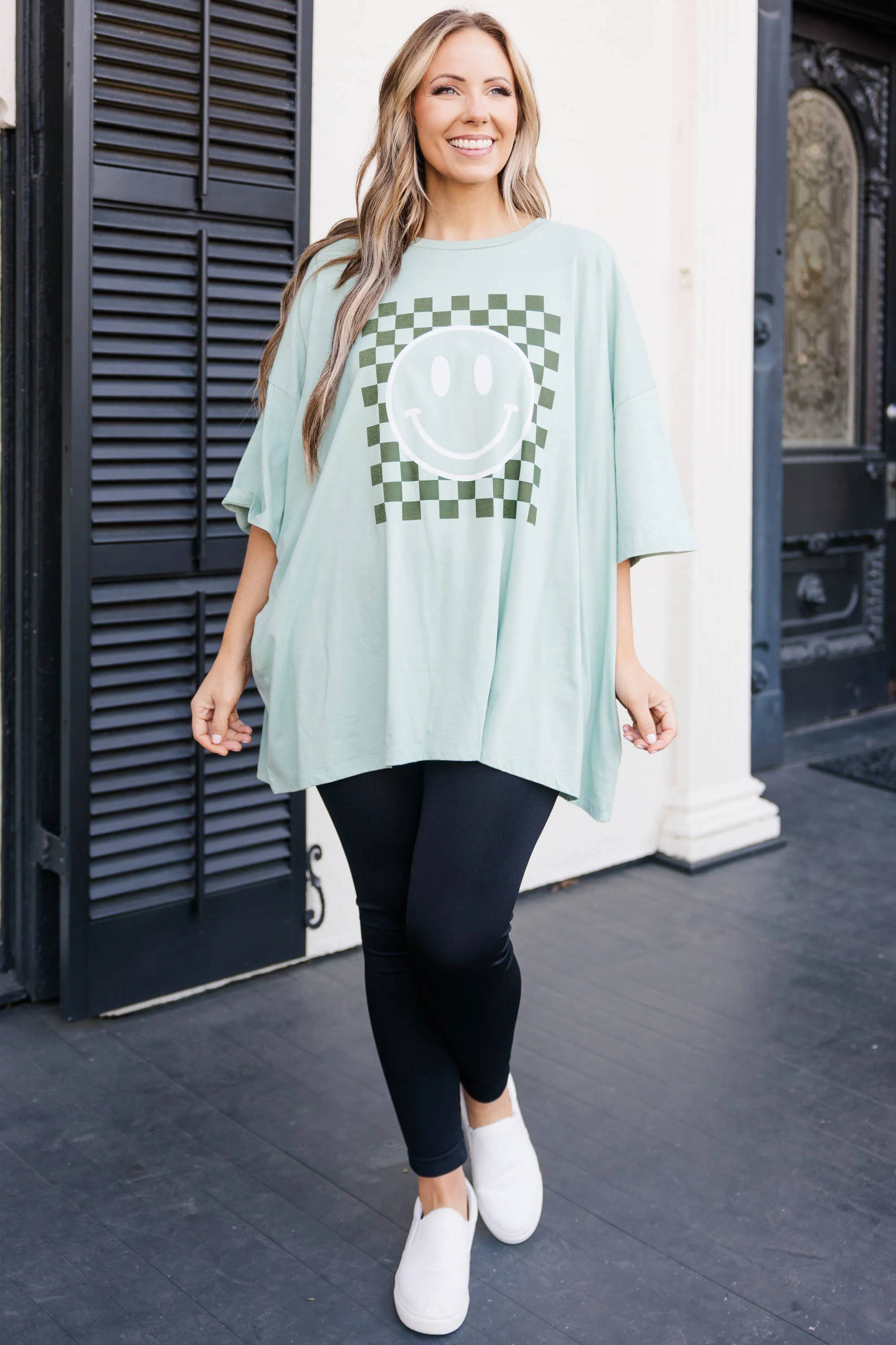 Only Smiles Boyfriend Tee, Light Green