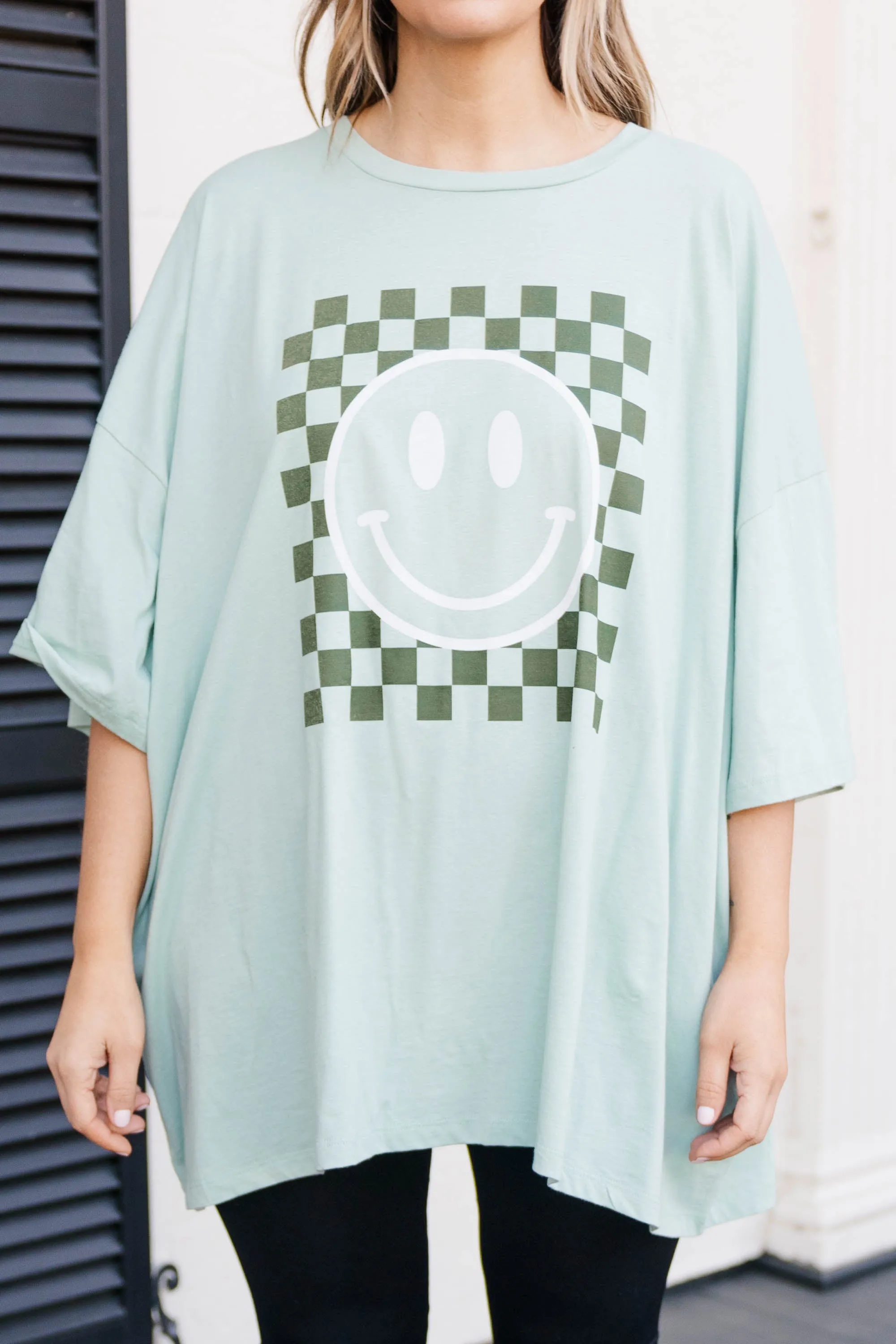 Only Smiles Boyfriend Tee, Light Green