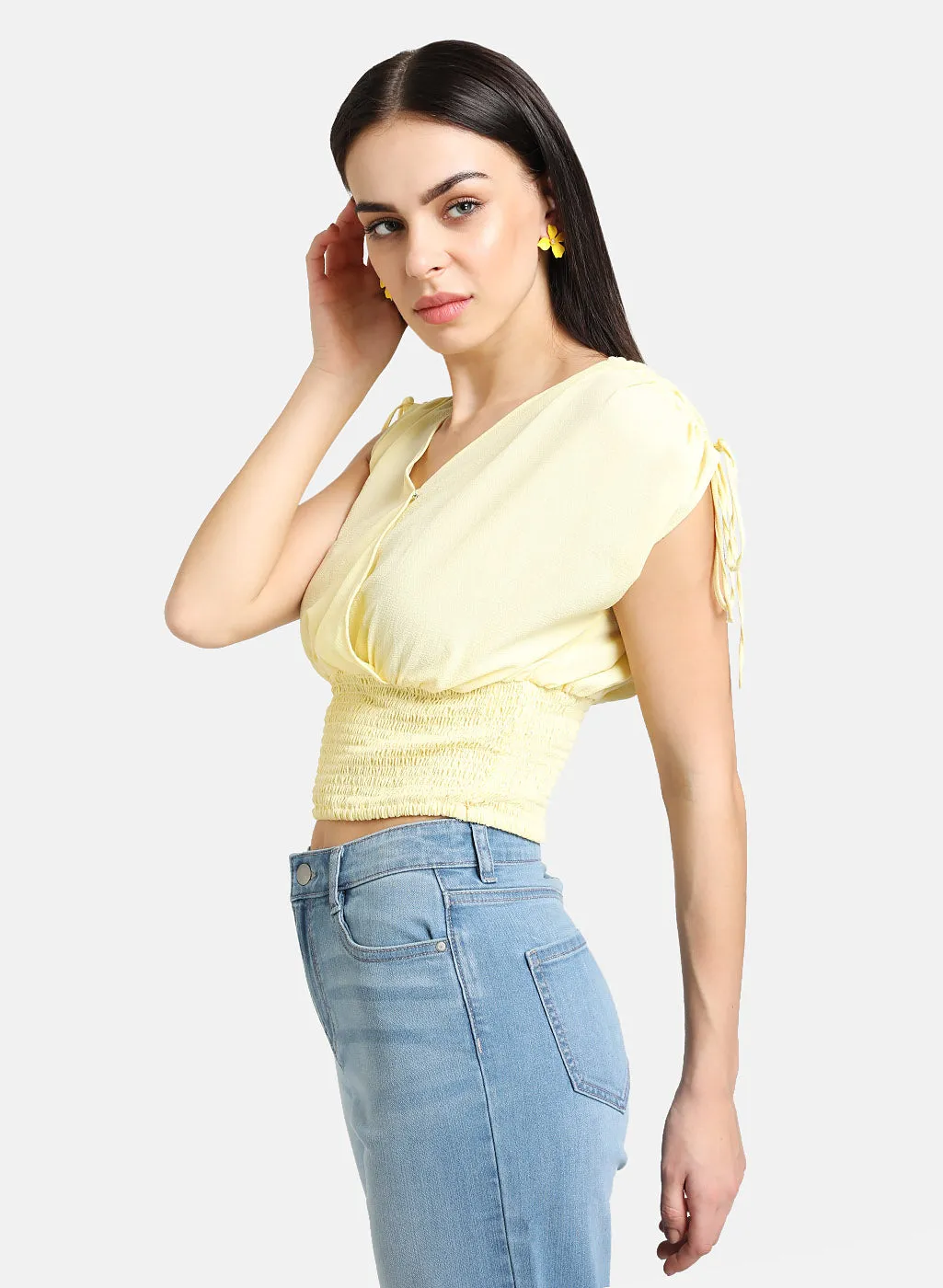 Overlap Smocked Crop Top