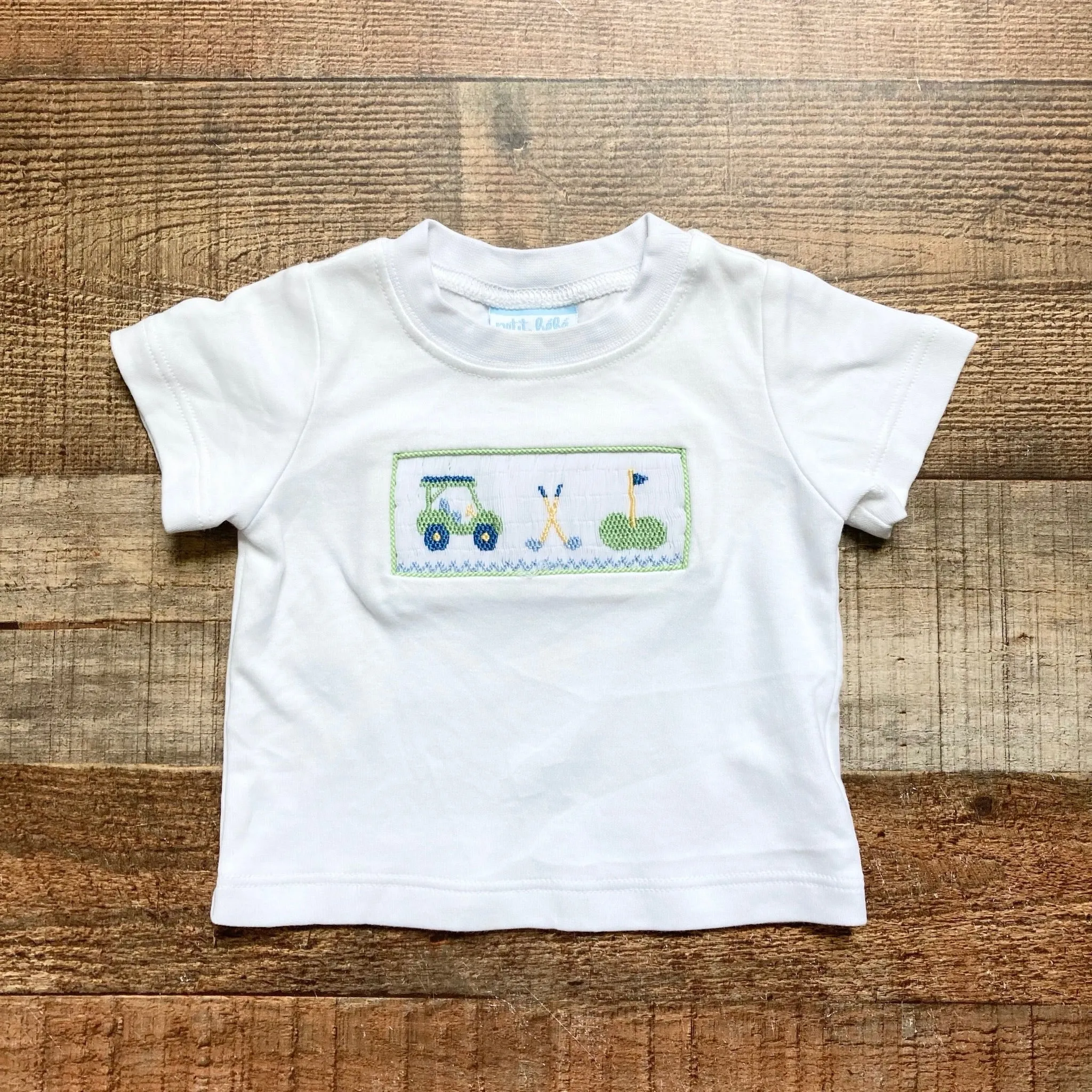 Petit Bebe White Golf Smocked Tee- Size 6M