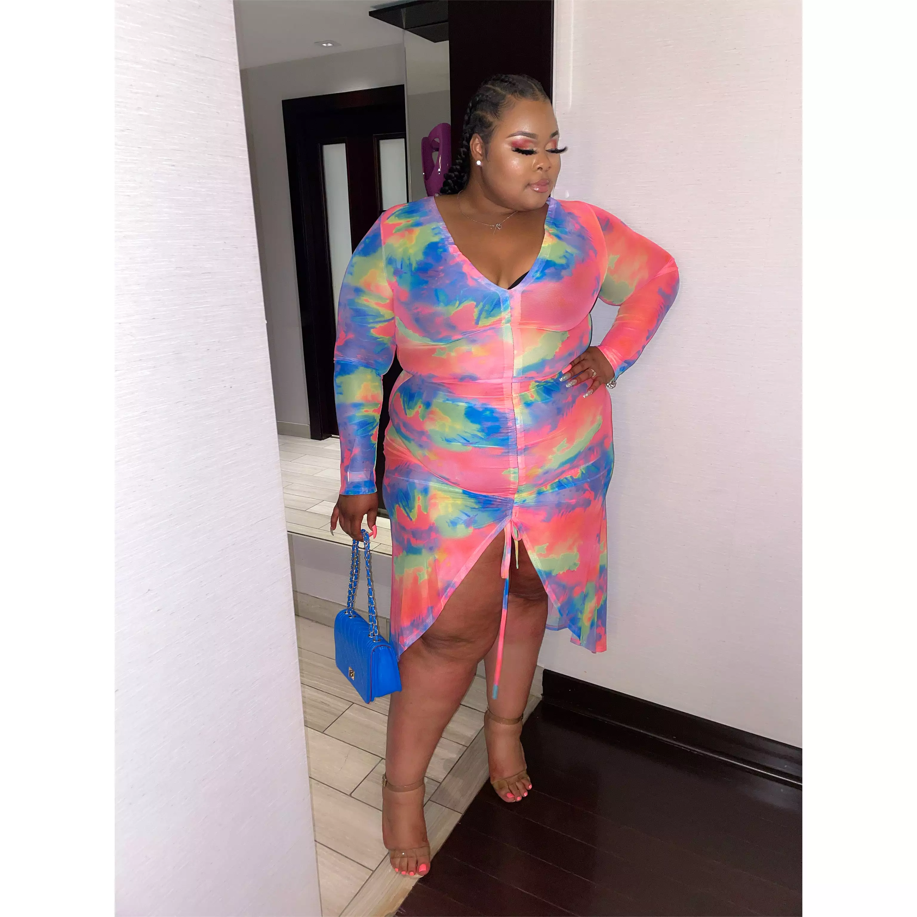 Pink Tye dye + Size Mesh Dress