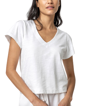 Pleated Cap Sleeve V-Neck (White)